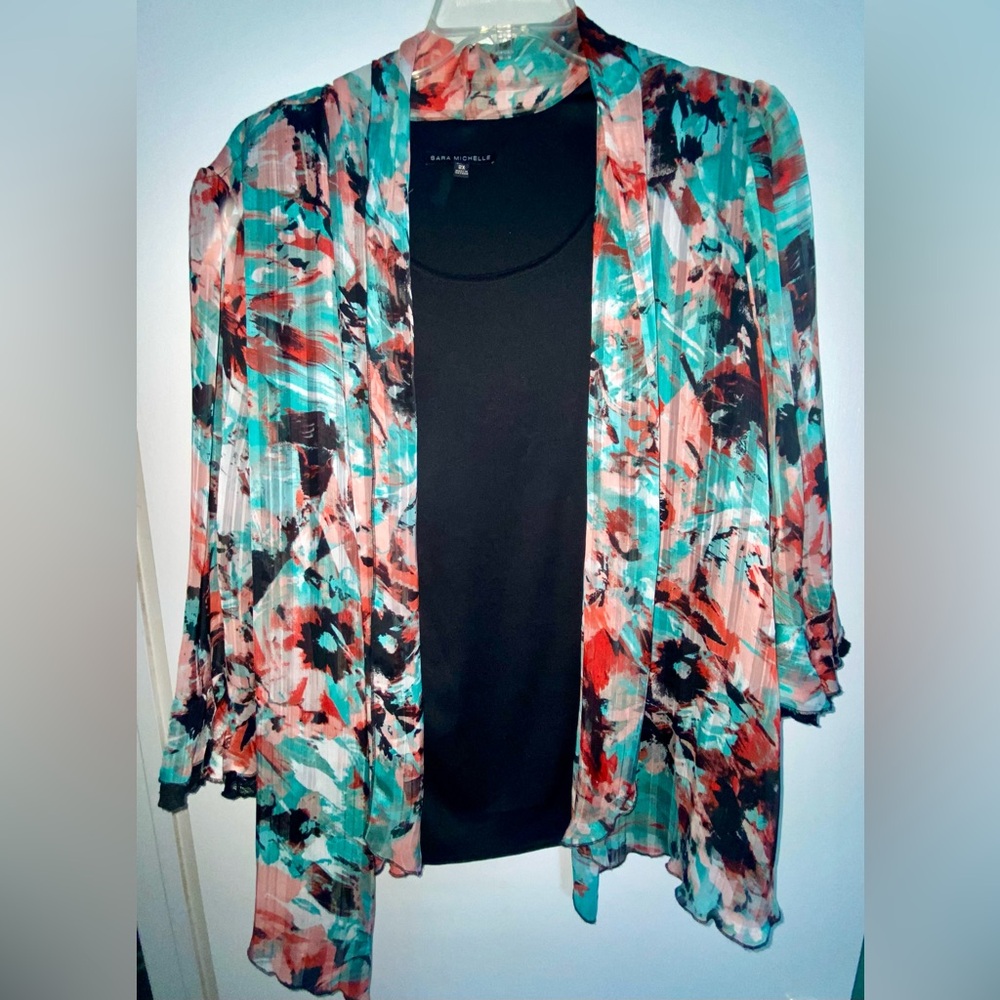 Sara Michelle Women's Black and Multicolor Cardigan